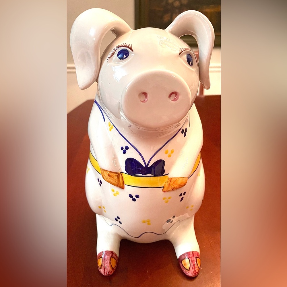 Vintage Ceramic Pig, w/ hand-painted details, Made in Italy for Lord & Taylor